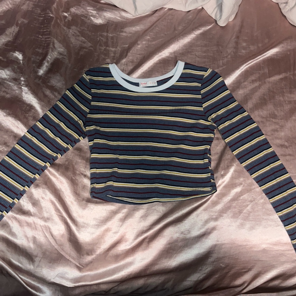 ROMWE Striped Long Sleeve Tee - Multicolor